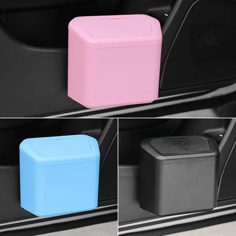 Square Press-Type Car Trash Bin: Black, Blue, Pink