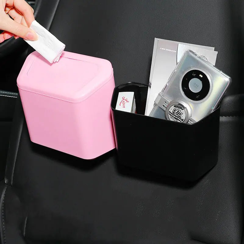 Square Press-Type Car Trash Bin: Black, Blue, Pink