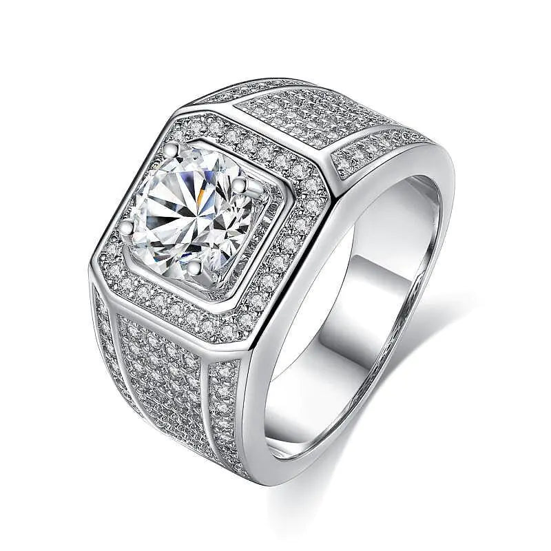 Diamond Inlaid Men's Ring with Full Diamond Design