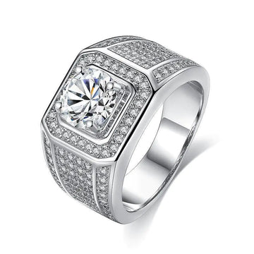 Diamond Inlaid Men's Ring with Full Diamond Design