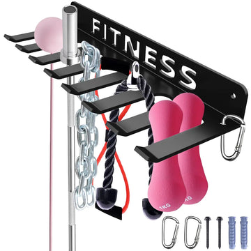 Home Gym Accessories Organization Storage Rack Equipment For Home 8 Hook Wall Hanger Display Gear Barbells Resistance Bands Jump Ropes Lifting Belt Hanger Accessories Hardware Included (Fitness)