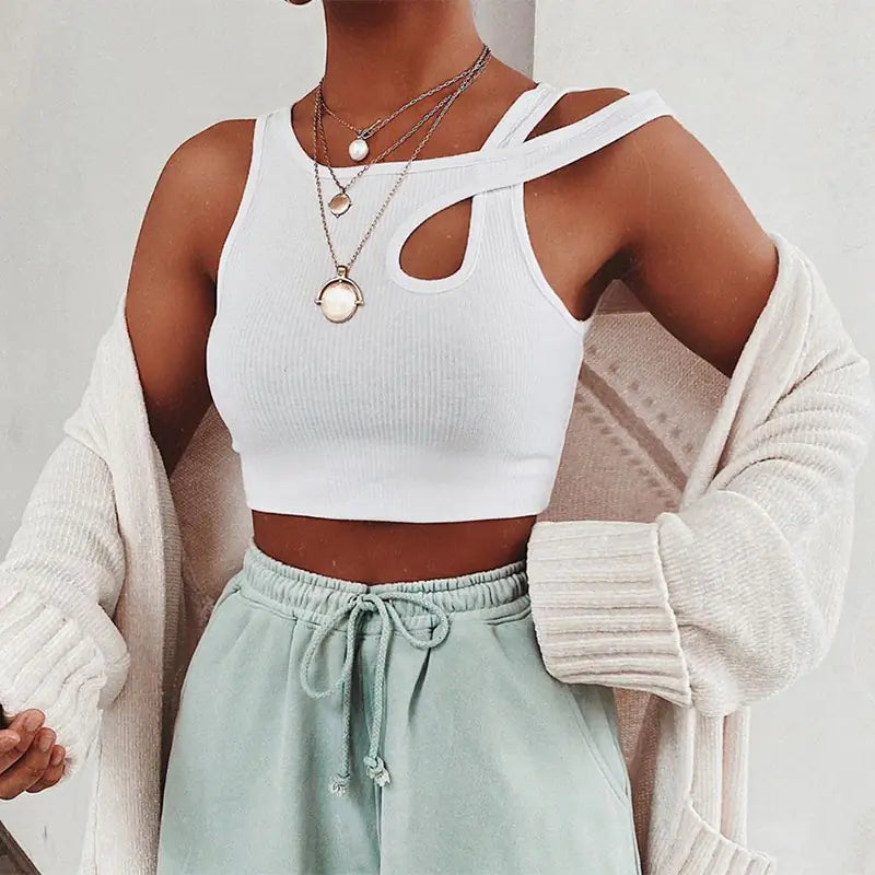 2020 Women's Asymmetrical Ribbed Crop Top Tank Top