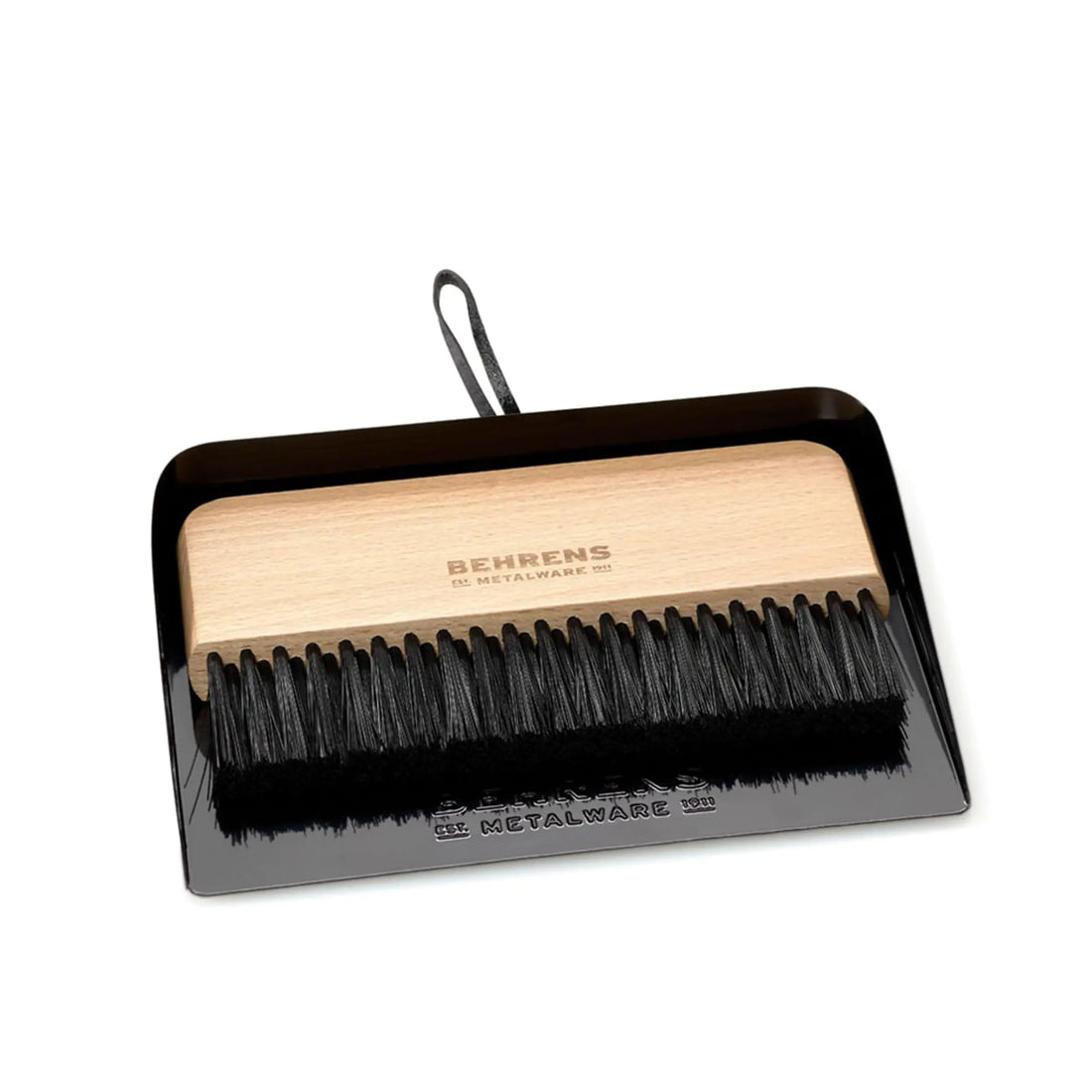 Behrens Portable Galvanized Steel Dustpan and Brush Broom Set with Nylon Bristles and Beachwood Handle for Home Cleaning and Organization Black